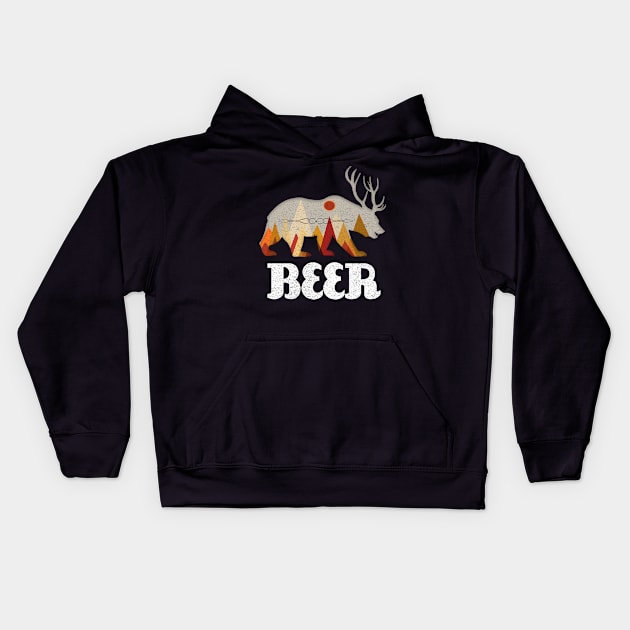 BEAR DEER FUNNY BEER Kids Hoodie by VinitaHilliard